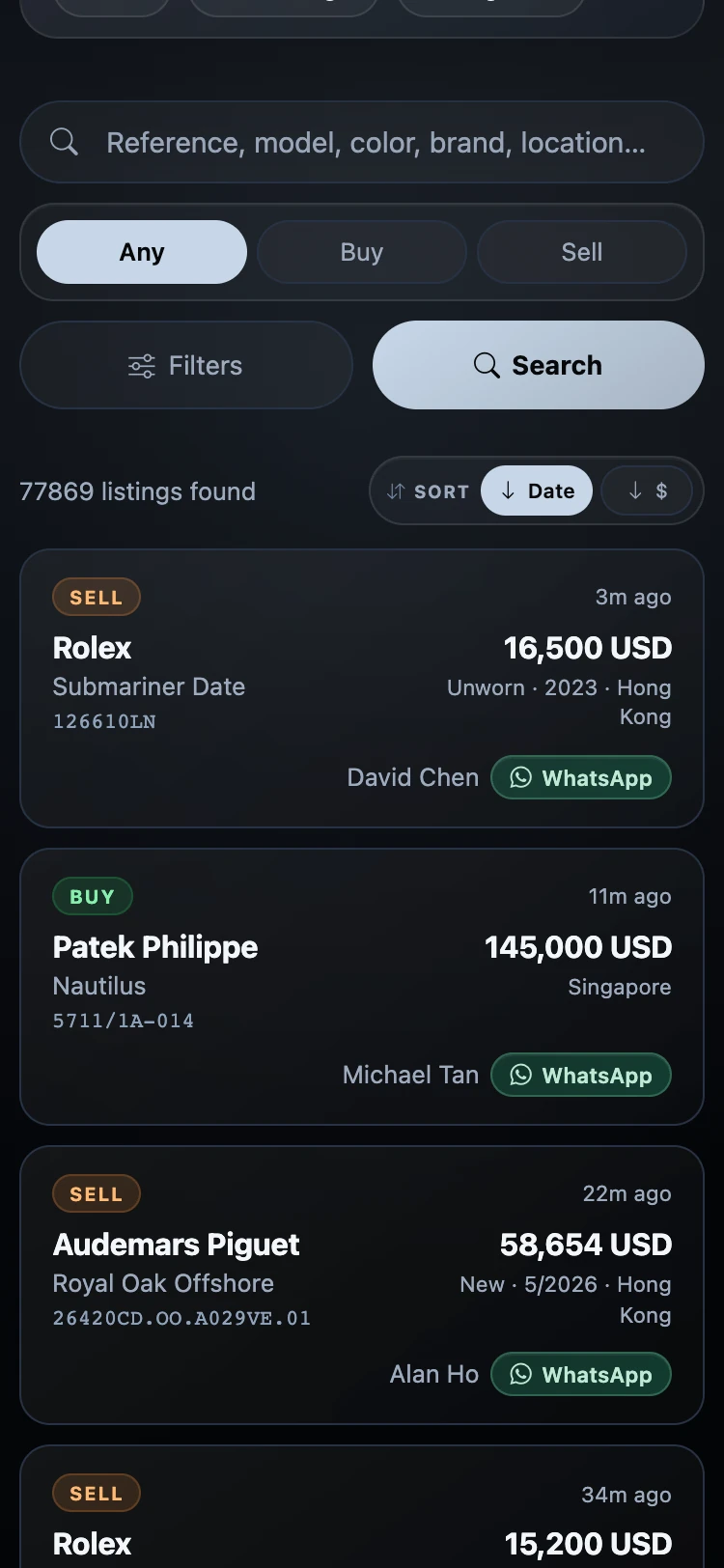 Catch Watch listings feed
