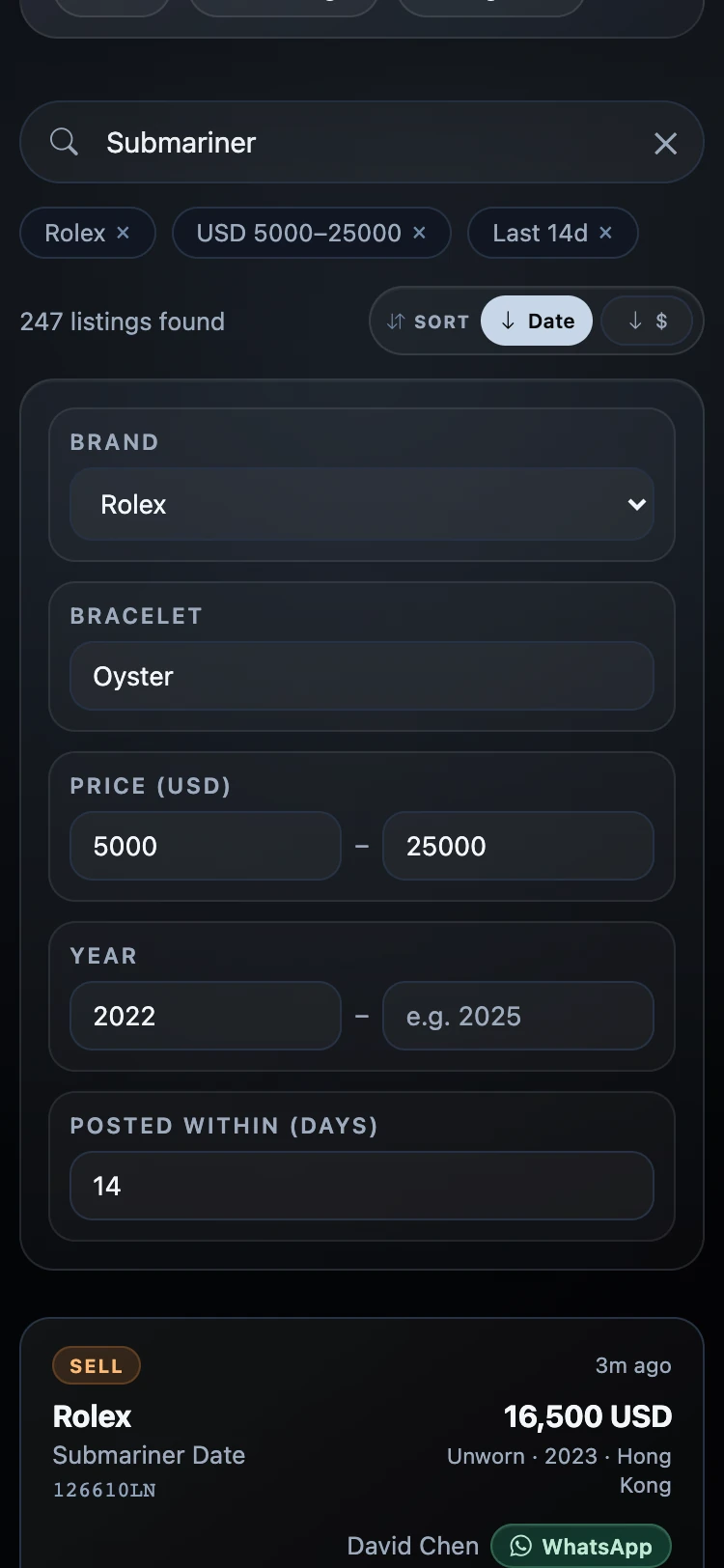 Search and filter listings