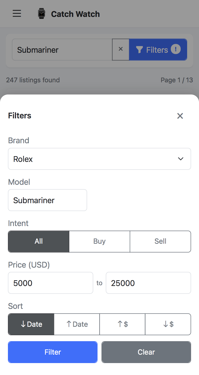 Search and filter listings